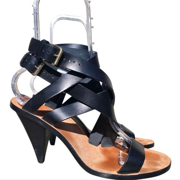 IRO Strappy Heeled Black Leather Sandals Women's size 40‎ EU / US 8.5
